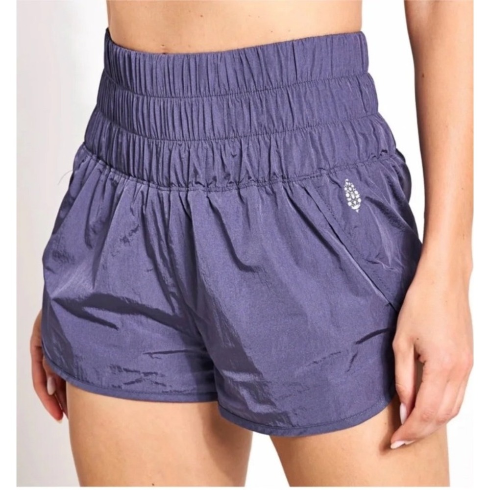 Free People FP Movement The Way Home Shorts Purple High Rise Smocked Waist M